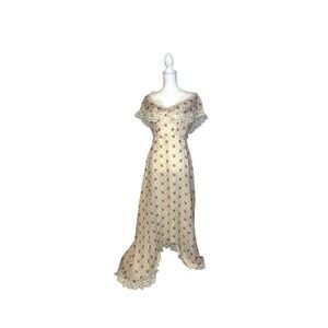 Women’s Vintage 70s JCPenney Cream/Purple Maxi Off Shoulder Dress
